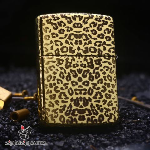 Bật lửa Zippo đồng khối khắc Báo đốm châu Mỹ Bản Amor