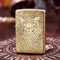 Bật lửa Zippo đồng khối khắc Báo đốm châu Mỹ - Mã SP: ZPC2458-254
