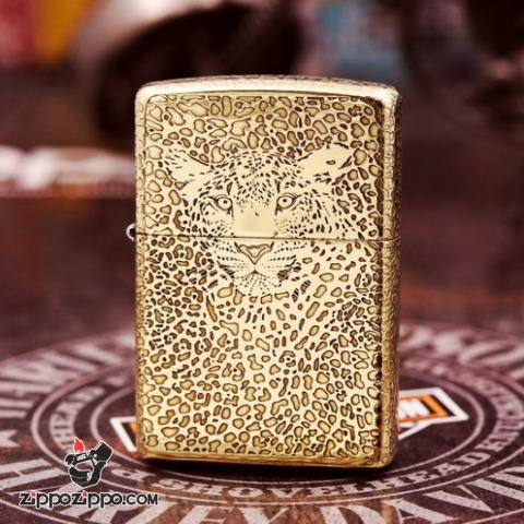 Bật lửa Zippo đồng khối khắc Báo đốm châu Mỹ