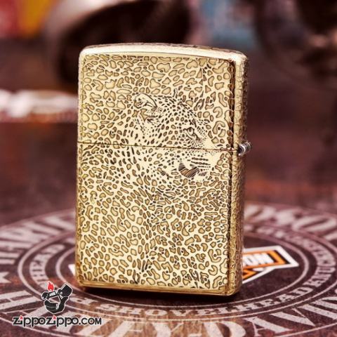 Bật lửa Zippo đồng khối khắc Báo đốm châu Mỹ