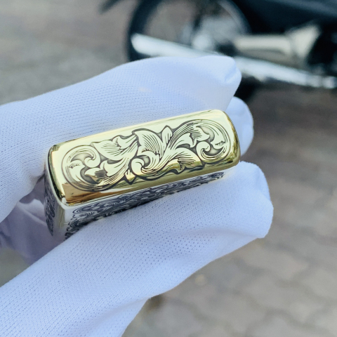 Bật Lửa Zippo  Đồng Khối Khắc Cá Chép Hoa Văn Armor