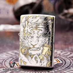 Bật lửa Zippo đồng khối khắc Hổ và móng vuốt Bản Chrome Amor - Mã SP: ZPC2459-167