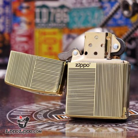 Bật lửa Zippo đồng khối khắc ô vuông kẻ sọc Bản Amorr