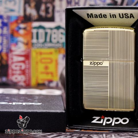 Bật lửa Zippo đồng khối khắc ô vuông kẻ sọc Bản Amorr