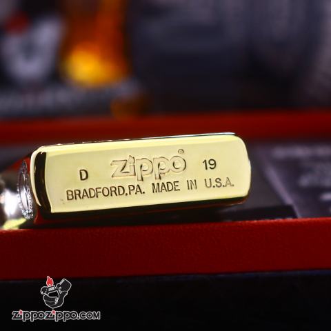 Bật lửa Zippo đồng khối khắc skull moto Harley Davidson