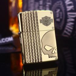 Bật lửa Zippo đồng khối khắc skull moto Harley Davidson - Mã SP: ZPC2456-254