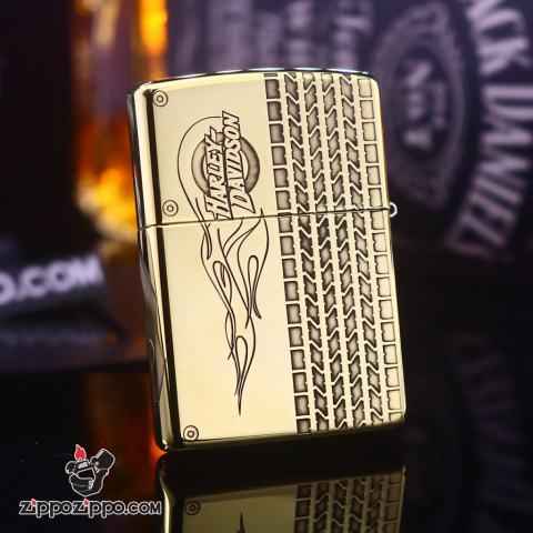 Bật lửa Zippo đồng khối khắc skull moto Harley Davidson