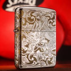 Bật Lửa Zippo Đồng Mạ Chrome Khắc Rồng Cuộn - Mã SP:  ZPC2369-167