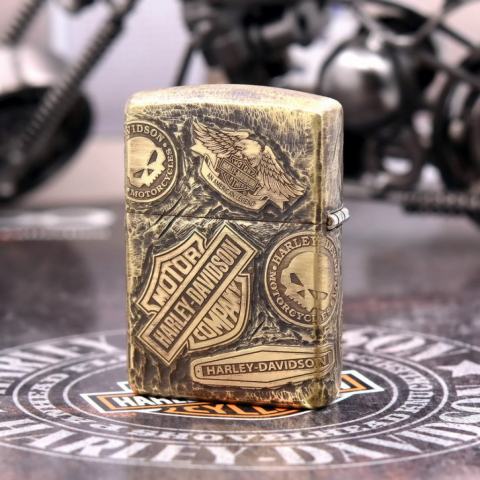 Bật Lửa Zippo Đồng Nguyên Khối Cao Cấp Khắc Harley Davidson