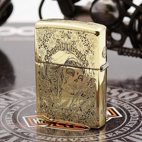 Bật Lửa Zippo Đồng Nguyên Khối Khắc Cô Gái Sexy Bản Vỏ Mỏng