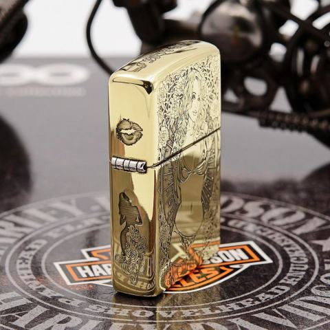 Bật Lửa Zippo Đồng Nguyên Khối Khắc Cô Gái Sexy Bản Vỏ Mỏng