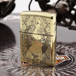 Bật Lửa Zippo Đồng Nguyên Khối Khắc Cô Gái Sexy Bản Vỏ Mỏng - Mã SP: ZPC3092-254