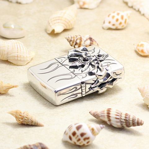 Bật Lửa Zippo Gắn Ngọc Đen May Mắn Ngọn Lửa Xanh