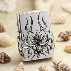Bật Lửa Zippo Gắn Ngọc Đen May Mắn Ngọn Lửa Xanh - Mã SP: ZPC3156
