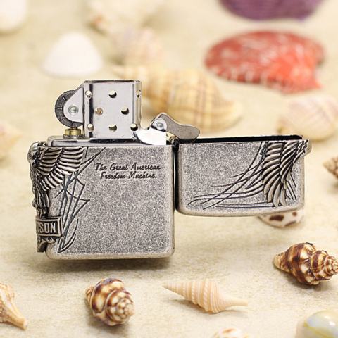 Bật Lửa Zippo Harley Bạc Cổ Ốp  Đại Bàng Cạnh Sườn HDP-65