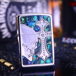 Bật Lửa Zippo Hình Vỏ Sọ Khảm Trai - Mã SP: ZPC2594