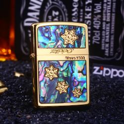 Bật Lửa Zippo Khắc Bông Tuyết Khảm Trai Xung Quanh Mạ Vàng - Mã SP: ZPC2614