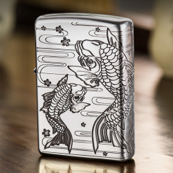 Bật Lửa Zippo Khắc Cá Chép Vượt Vũ Môn Mạ Bạc - Mã SP: ZPC1744