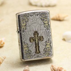 Bật Lửa Zippo Khắc Chữ Thập Và Kinh Thánh Màu Bạc - Mã SP: ZPC2591