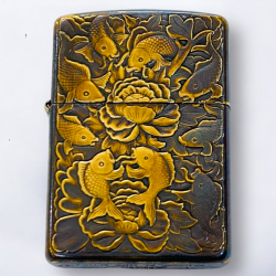 Bật Lửa Zippo Khắc Hình 3d Bức Tranh Sơn Dầu Cửu Ngư Siêu Sắc Nét - Mã SP: ZPC4159-169