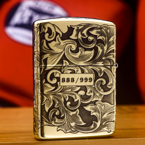 Bật Lửa Zippo Khắc Hoa Văn Kèm Logo Zippo Bản Armor Giới Hạn