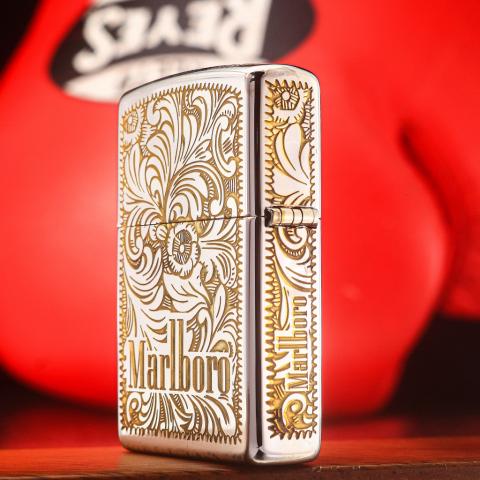 Bật Lửa Zippo Khắc Hoa Văn Zippo Marlboro Mạ Chrome