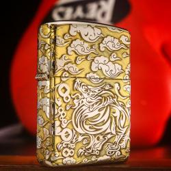 Bật Lửa Zippo Khắc Kỳ Lân Mây Bao Quanh Bản Mạ Chrome Armor - Mã SP:  ZPC3329-167