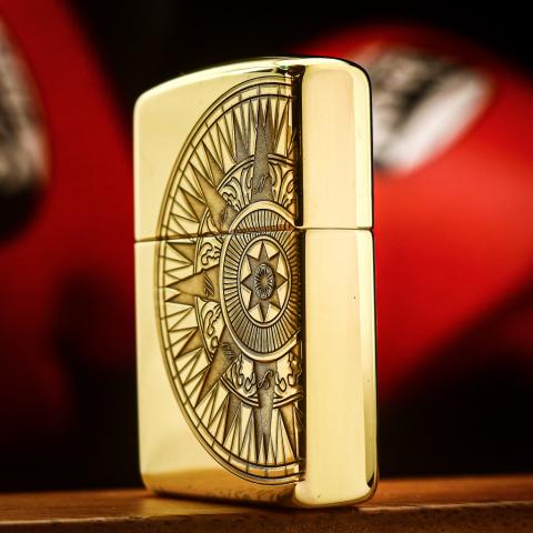 Bật lửa zippo khắc la bàn và bản đồ Ver.2 bản Armor đồng bóng