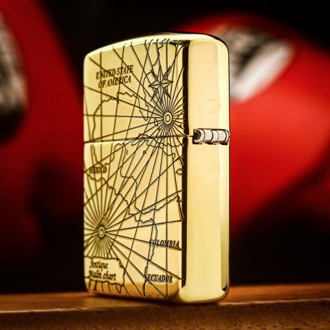 Bật lửa zippo khắc la bàn và bản đồ Ver.2 bản Armor đồng bóng