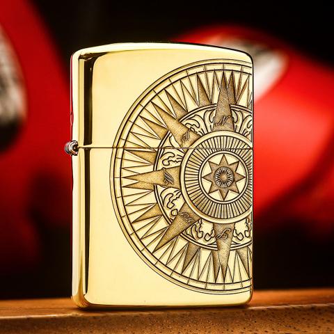 Bật lửa zippo khắc la bàn và bản đồ Ver.2 bản Armor đồng bóng