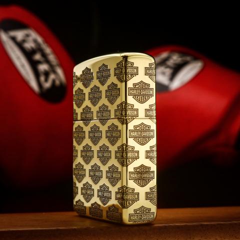 Bật lửa Zippo khắc logo Harley mini bản armor đồng bóng