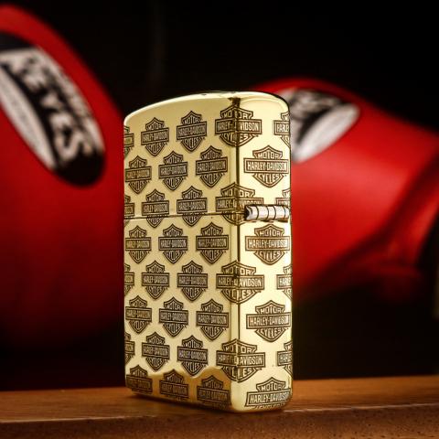 Bật lửa Zippo khắc logo Harley mini bản armor đồng bóng