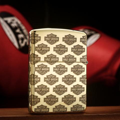 Bật lửa Zippo khắc logo Harley mini bản armor đồng bóng