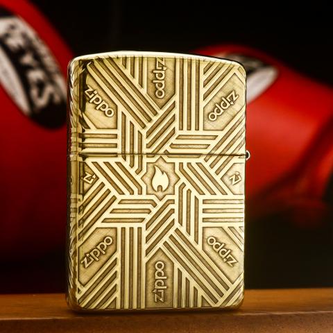 Bật lửa Zippo khắc logo họa tiết Layer bản armor đồng bóng