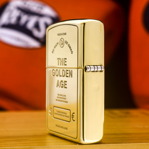 Bật lửa zippo khắc lứa tuổi vàng bản đồng bóng - zippo the gorlden age