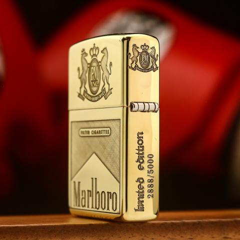 Bật lửa Zippo khắc Marlboro 2 mặt bản đồng bóng giới hạn