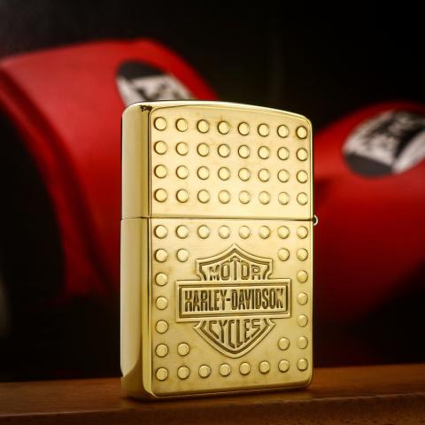 Bật lửa zippo khắc motor harley bản đồng bóng