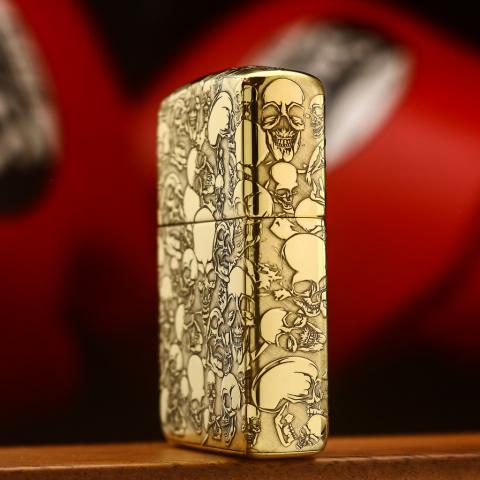 Bật lửa zippo khắc nổi hình Đầu Lâu bản Armor đồng bóng