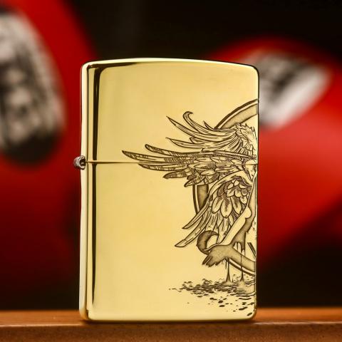 Bật lửa Zippo khắc thiên thần và ác quỷ bản đồng bón