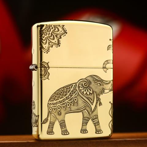 Bật lửa zippo khắc voi Thái Lan bản Armor đồng bóng