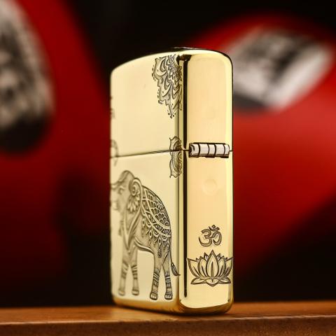 Bật lửa zippo khắc voi Thái Lan bản Armor đồng bóng