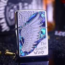 Bật Lửa Zippo Khảm Trai Cánh Chim MÀu Bạc - Mã SP: ZPC2564
