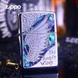 Bật Lửa Zippo Khảm Trai Cánh Chim MÀu Bạc
