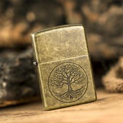 Bật Lửa Zippo Mạ Antique Brass Khắc Cây Sự Sống - SKU 29149