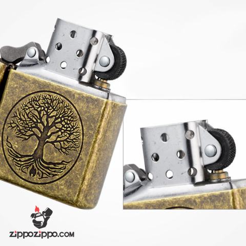 Bật Lửa Zippo Mạ Antique Brass Khắc Cây Sự Sống - SKU 29149