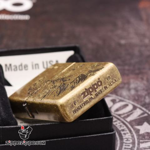Bật Lửa Zippo Mạ Antique Brass Khắc Chúa Sơn Lâm