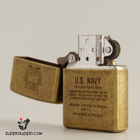 Bật Lửa Zippo Mạ Antique Brass Khắc Huy hiệu Hải quân Hoa Kỳ U.S.Navy