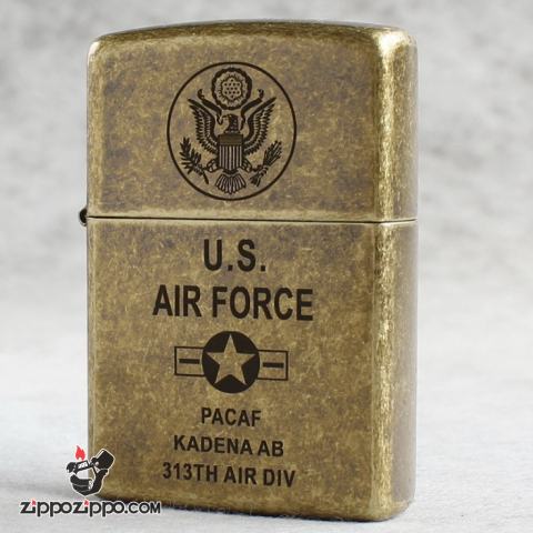Bật Lửa Zippo Mạ Antique Brass Khắc Huy Hiệu Quân đội Hoa Kỳ U.S Air Force