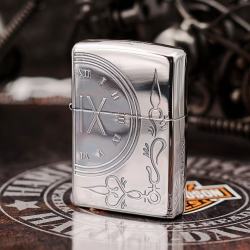 Bật lửa Zippo mạ bạc chuông đồng hồ cổ - Mã SP: ZPC1921