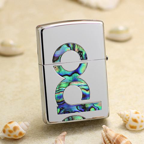 Bật lửa Zippo Mạ Bạc Khảm Trai Xanh Chữ ZIP